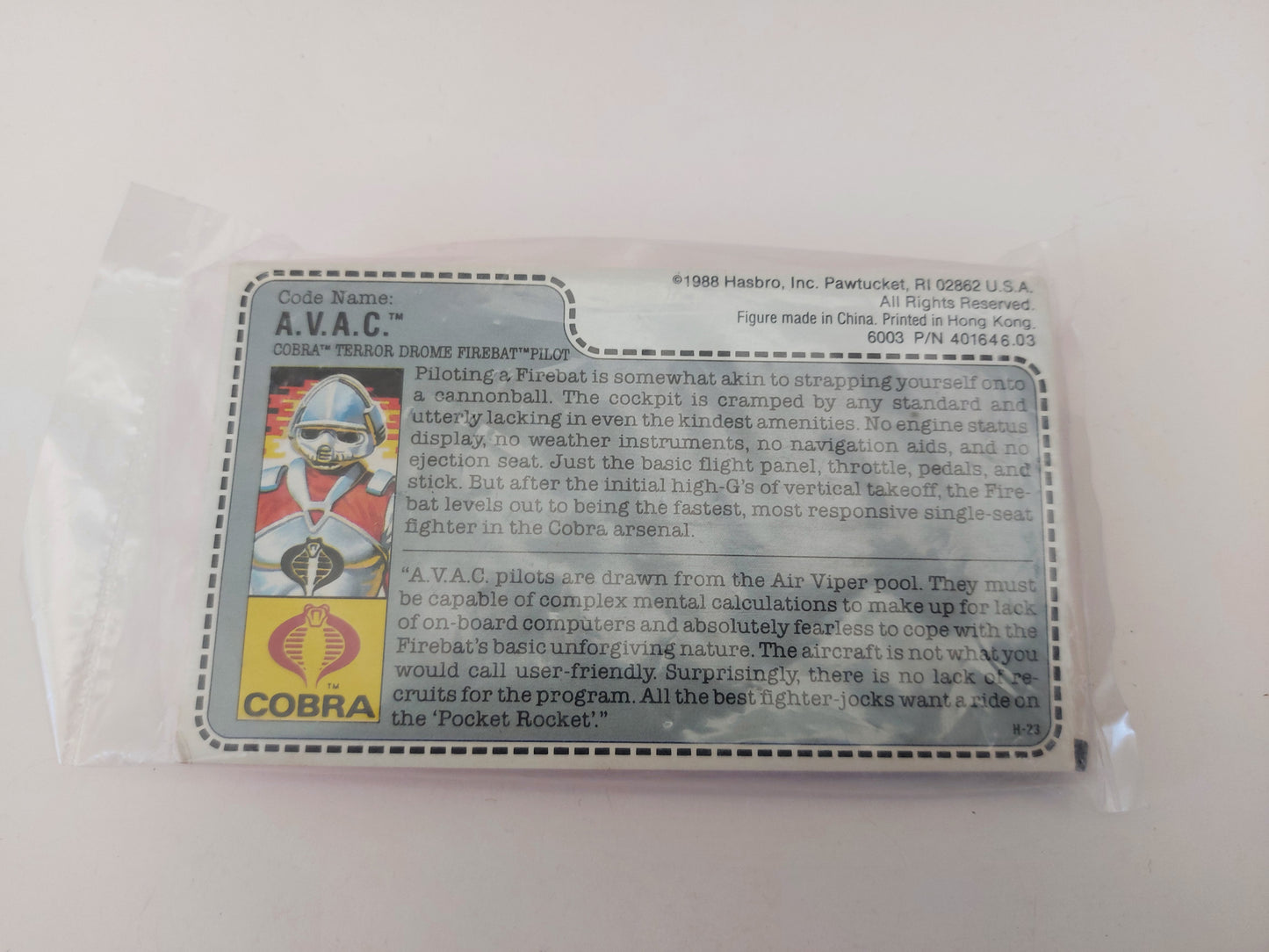 GI Joe AVAC Firebat Pilot Cobra Terrordrome in Sealed Mail Away Bag