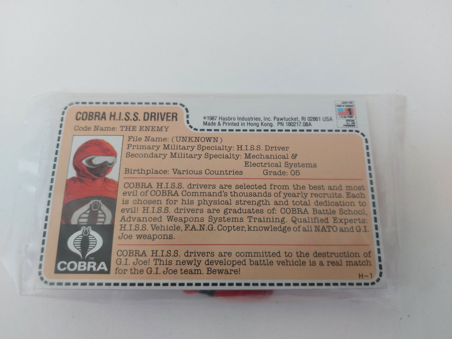 GI Joe Cobra HISS Driver in Mail Away Bag Sealed
