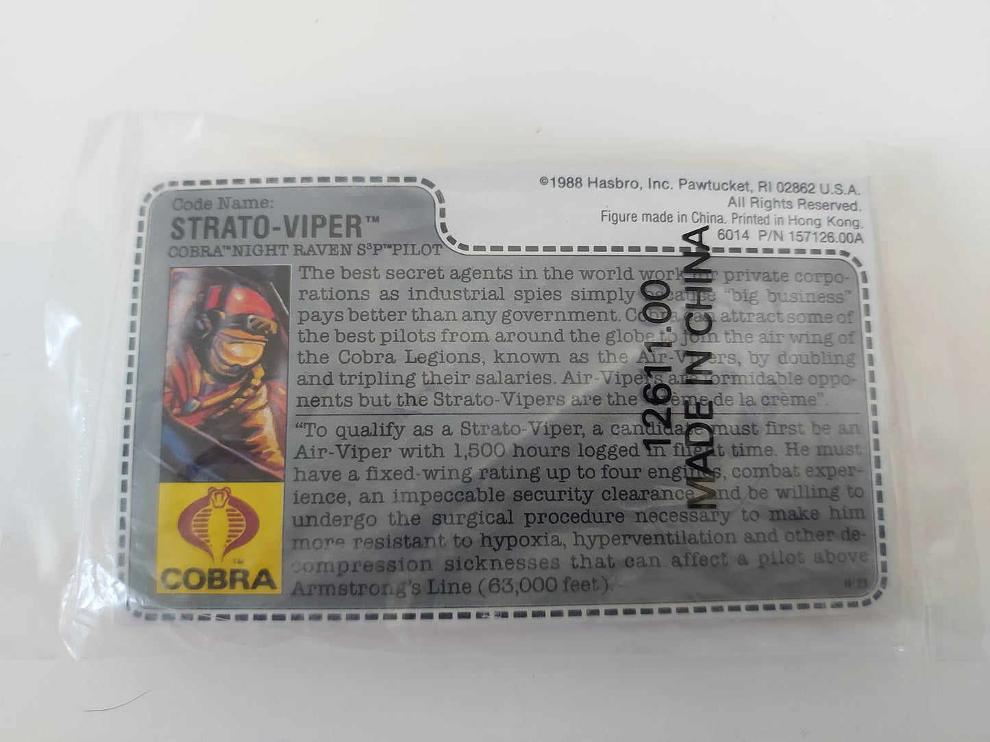 GI Joe Strato Viper Cobra Night Raven Pilot Mail Away Bag Sealed