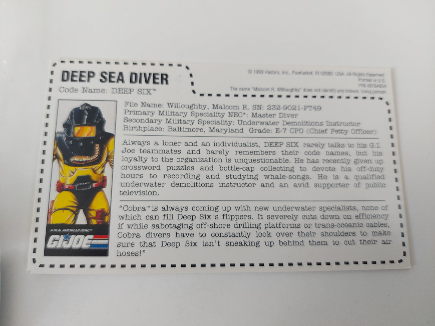 GI Joe Deep Six Mail Away Sealed Bag 1993 Rare With Filecard
