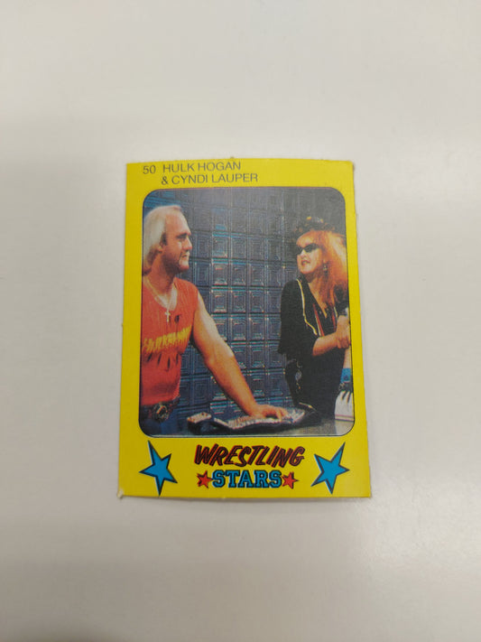 1986 Monty Gum Wrestling Stars Hulk Hogan & Cyndi Lauper Trading Card #50 WWF AWA WCW WWE