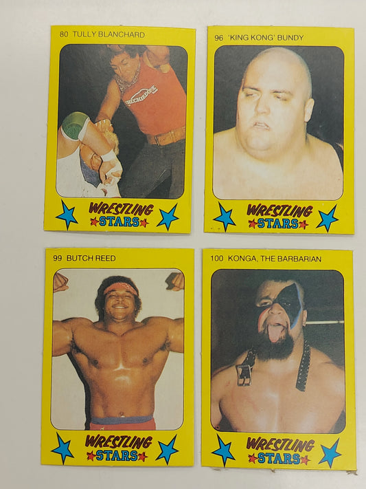 1986 Monty Gum Wrestling Stars Tully Blanchard King Kong Bundy Butch Reed Konga the Barbarian Trading Card #80 96 99 100 WWF AWA WCW WWE