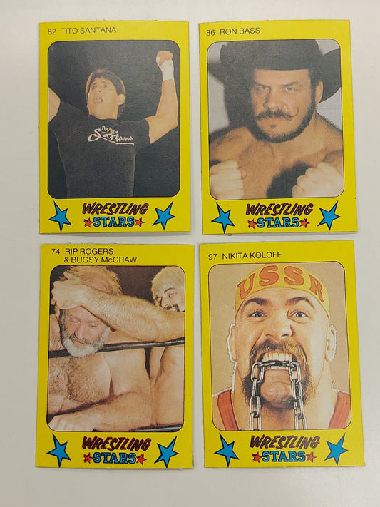 1986 Monty Gum Wrestling Stars Tito Santana Ron Bass Rip Rogers Bugsy McGraw Nikita KoloffTrading Card #82 86 74 97 WWF AWA WCW WWE